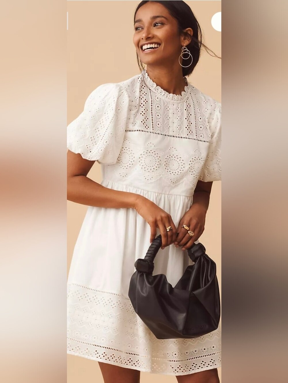 Anthropologie Forever That Girl White Eyelet Puff-Sleeve Mini Dress 2X